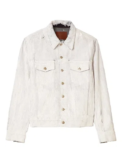 Sandro Crackle-effect Denim Shirt Jacket In White