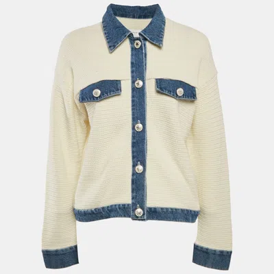 Pre-owned Sandro Cream Crochet Nino Denim Detail Jacket L