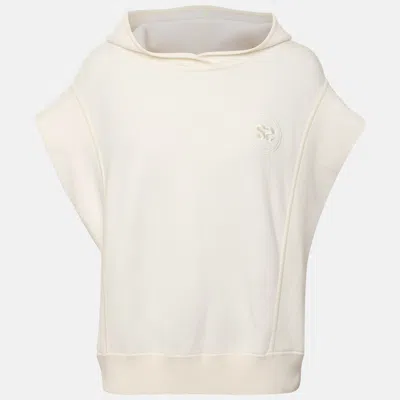 Pre-owned Sandro Cream Jersey Derry Cap Sleeve Hoodie S In White