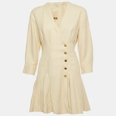 Pre-owned Sandro Cream Linen Blend Pleated Mini Dress Xs In White