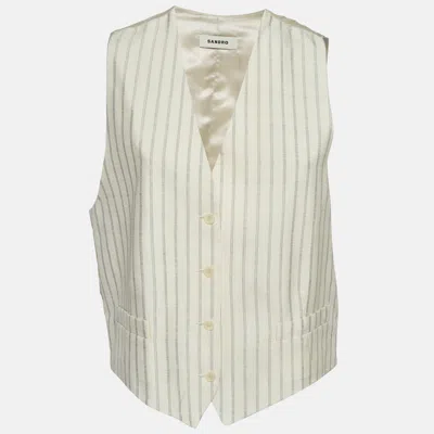 Pre-owned Sandro Cream Pinstripe Poplin Sleeveless Vest L In White