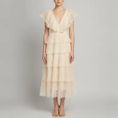 Pre-owned Sandro Cream Plissé Tulle Tiered Bianca Midi Dress Xs