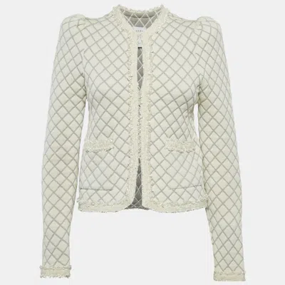 Pre-owned Sandro Cream Quilted Effect Knit Hook Front Jacket S In White