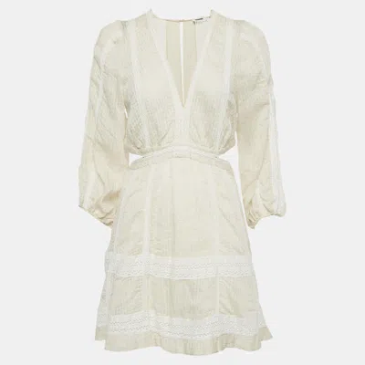 Pre-owned Sandro Cream Seersucker Alaya Cutout Mini Dress M In White