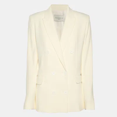 Pre-owned Sandro Cream Stretch Crepe Double Breasted Blazer S In White