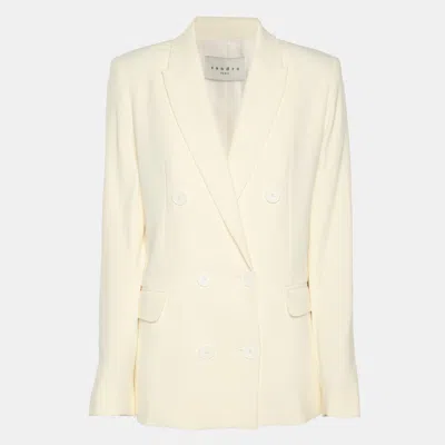 Sandro Cream Stretch Crepe Double Breasted Blazer In Yellow
