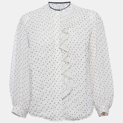 Pre-owned Sandro Cream Swiss Dots Chiffon Pleated Blouse S In White