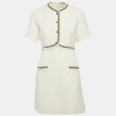 Pre-owned Sandro Cream Tweed Mini Dress S In White