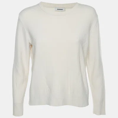 Pre-owned Sandro Cream Wool Blend Knit Crewneck Sweater M In White