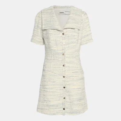 Pre-owned Sandro Cream/blue Tweed Mini Dress S In White
