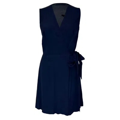 Pre-owned Sandro Crepe V-neck Mini Dress In Blue Viscose