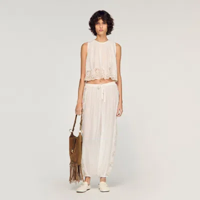 Sandro Crepon Crop Top In White