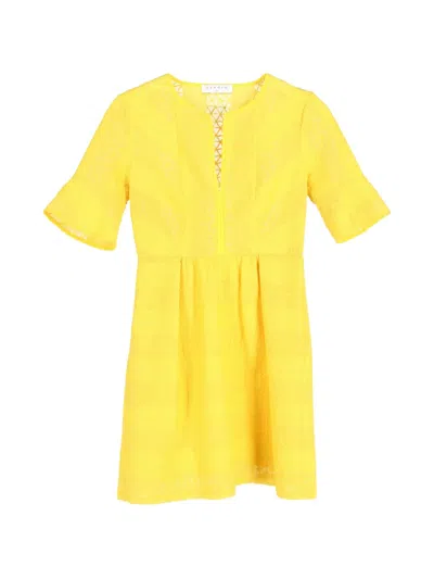 Pre-owned Sandro Crew-neck Embroidered Mini Dress In Yellow