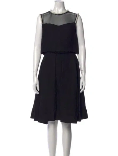 Pre-owned Sandro Crew Neck Knee-length Dress In Black