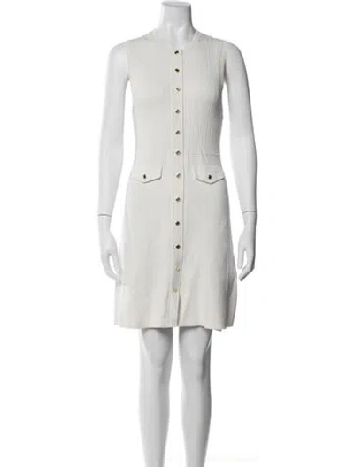 Pre-owned Sandro Crew Neck Knee-length Dress In White