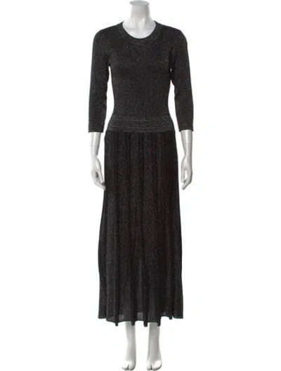 Pre-owned Sandro Crew Neck Long Dress In Black