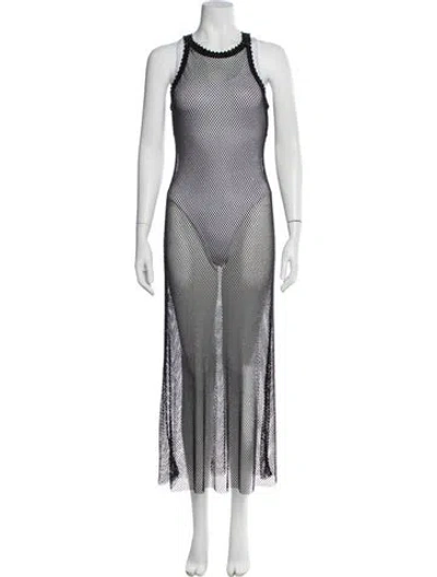 Pre-owned Sandro Crew Neck Long Dress In Black