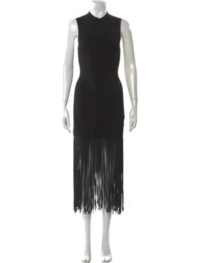 Pre-owned Sandro Crew Neck Long Dress In Black
