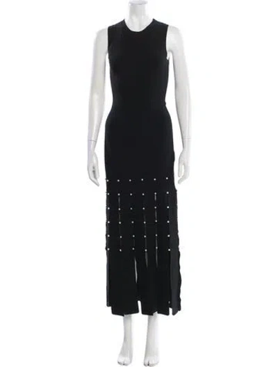 Pre-owned Sandro Crew Neck Long Dress In Black
