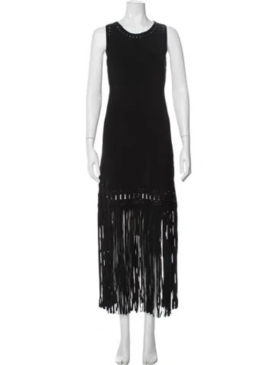 Pre-owned Sandro Crew Neck Long Dress In Black