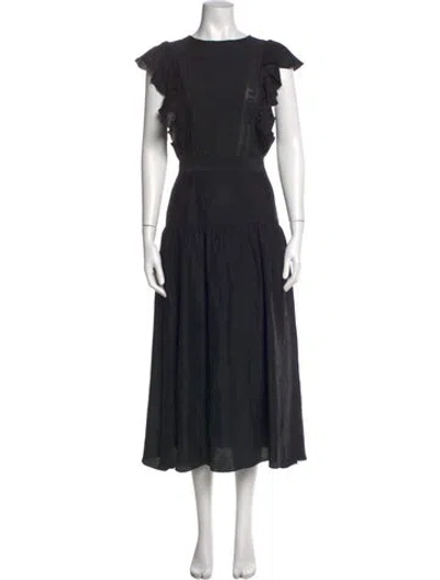Pre-owned Sandro Crew Neck Long Dress In Black