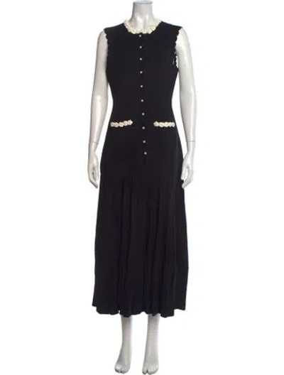 Pre-owned Sandro Crew Neck Long Dress In Black