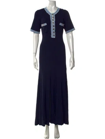 Pre-owned Sandro Crew Neck Long Dress In Black