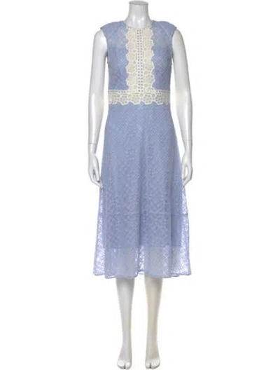 Pre-owned Sandro Crew Neck Long Dress In Blue