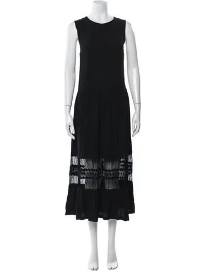 Pre-owned Sandro Crew Neck Long Dress In Blue