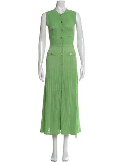 Pre-owned Sandro Crew Neck Long Dress In Green
