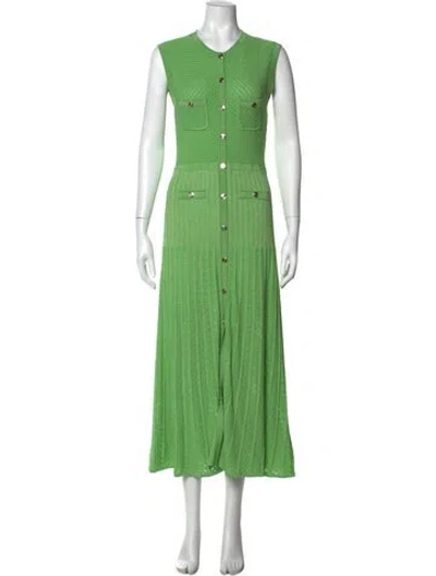 Pre-owned Sandro Crew Neck Long Dress In Green