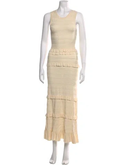 Pre-owned Sandro Crew Neck Long Dress In Neutral
