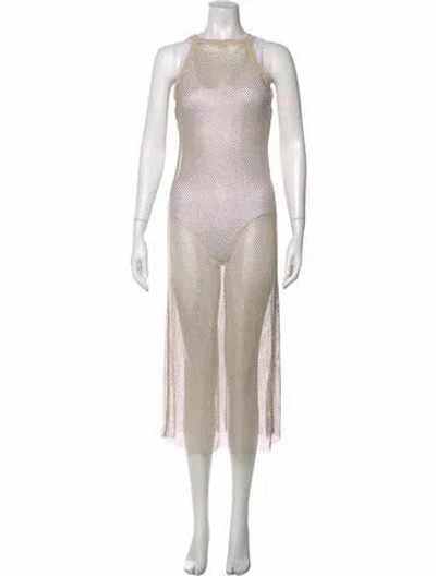 Pre-owned Sandro Crew Neck Long Dress In Neutral