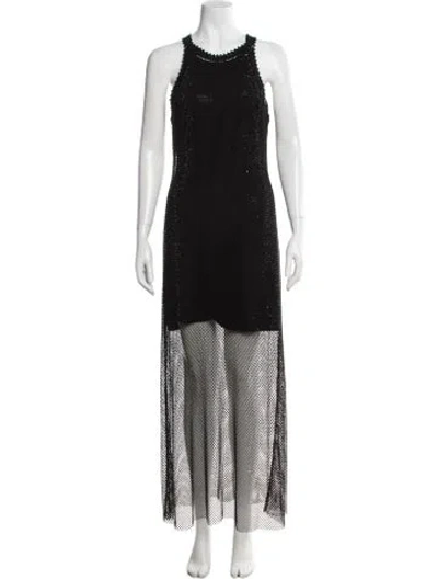 Pre-owned Sandro Crew Neck Long Dress W/ Tags In Black