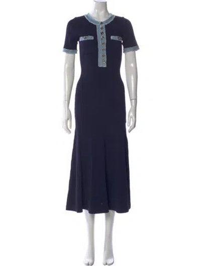Pre-owned Sandro Crew Neck Long Dress W/ Tags In Blue
