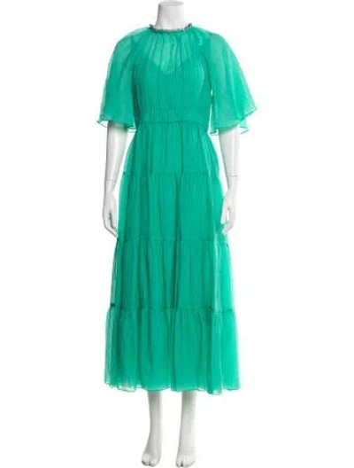 Pre-owned Sandro Crew Neck Long Dress W/ Tags In Green