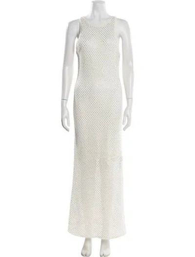 Pre-owned Sandro Crew Neck Long Dress In White
