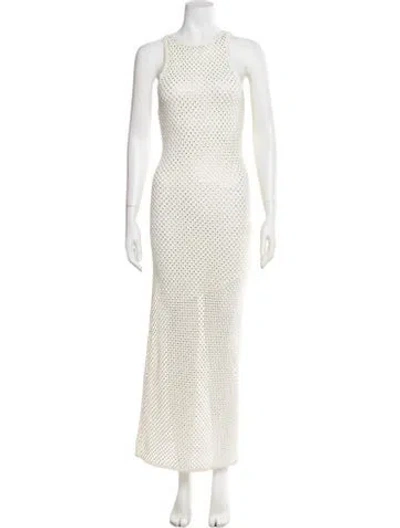 Pre-owned Sandro Crew Neck Long Dress In White
