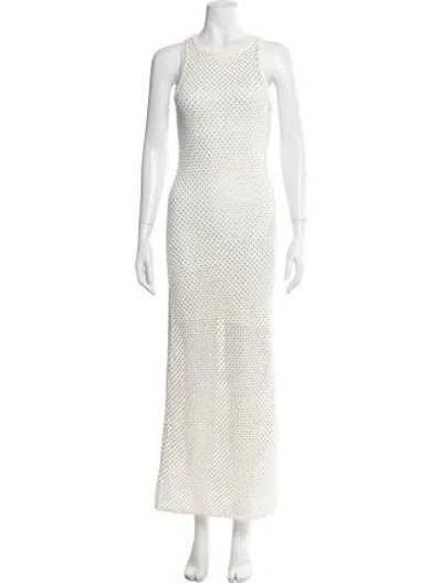 Pre-owned Sandro Crew Neck Long Dress In White