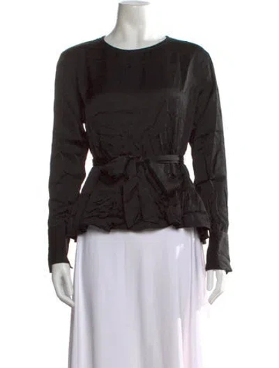 Pre-owned Sandro Crew Neck Long Sleeve Blouse In Black