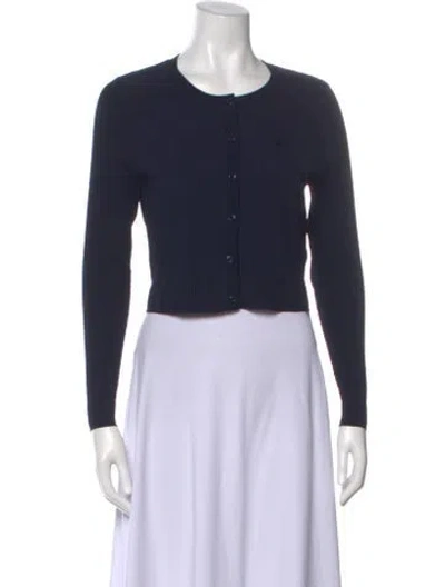 Pre-owned Sandro Crew Neck Long Sleeve Blouse In Blue