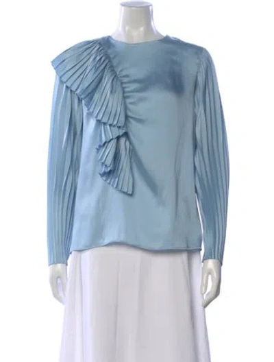 Pre-owned Sandro Crew Neck Long Sleeve Blouse In Blue