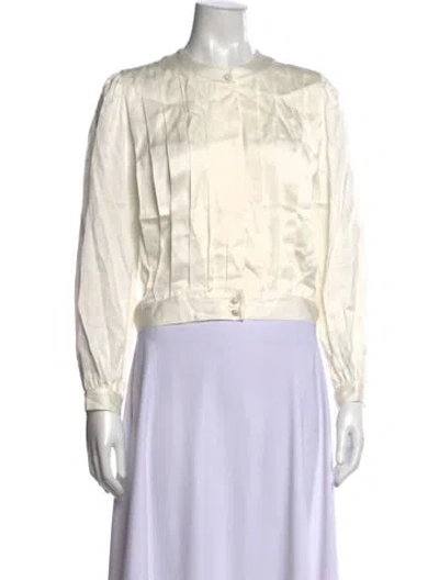 Pre-owned Sandro Crew Neck Long Sleeve Blouse In Neutrals