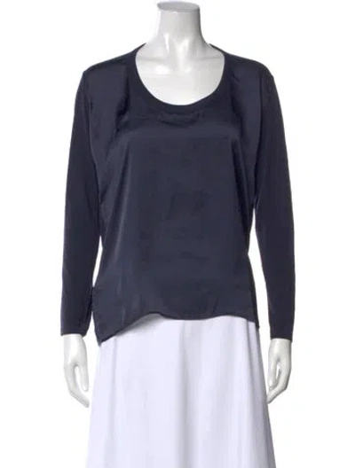 Pre-owned Sandro Crew Neck Long Sleeve Blouse W/ Tags In Blue