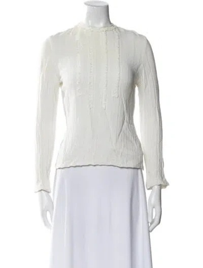 Pre-owned Sandro Crew Neck Long Sleeve Blouse In White