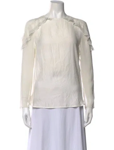 Pre-owned Sandro Crew Neck Long Sleeve Blouse In White