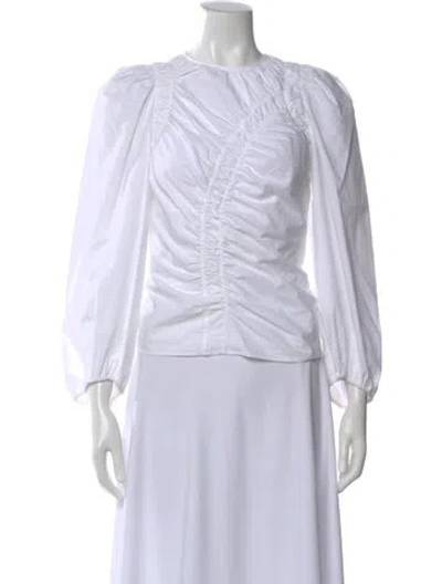 Pre-owned Sandro Crew Neck Long Sleeve Blouse In White