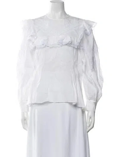 Pre-owned Sandro Crew Neck Long Sleeve Blouse In White
