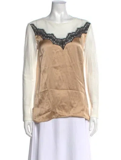 Pre-owned Sandro Crew Neck Long Sleeve Blouse In White