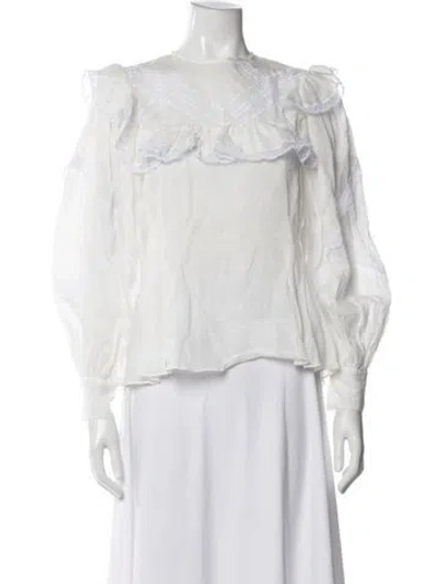 Pre-owned Sandro Crew Neck Long Sleeve Blouse In White